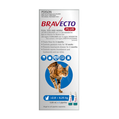 Bravecto Plus Blue Spot-On for Medium Cats - 2 Pack